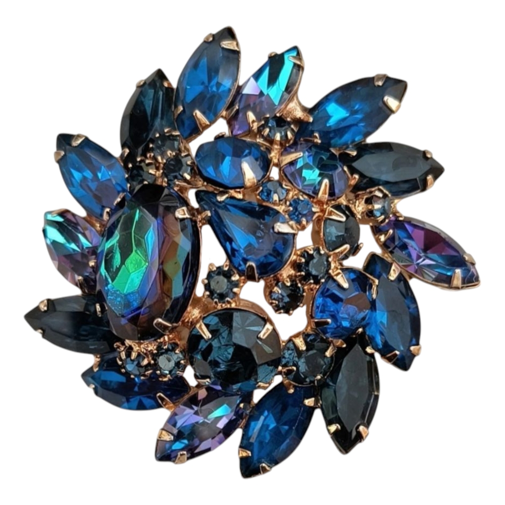Vintage Blue Watermelon & Heliotrope Rhinestone Brooch, Signed Alice Caviness